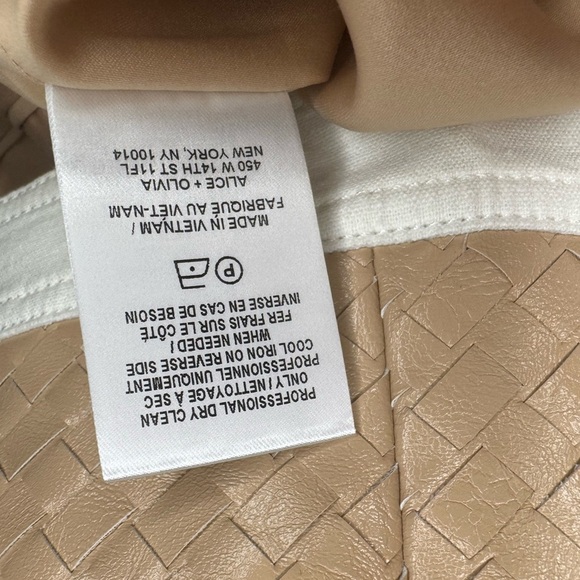 Alice + Olivia Kinley Woven Vrgan Leather Elegant Cream Jacket with Gold Accent. - Picture 17 of 17